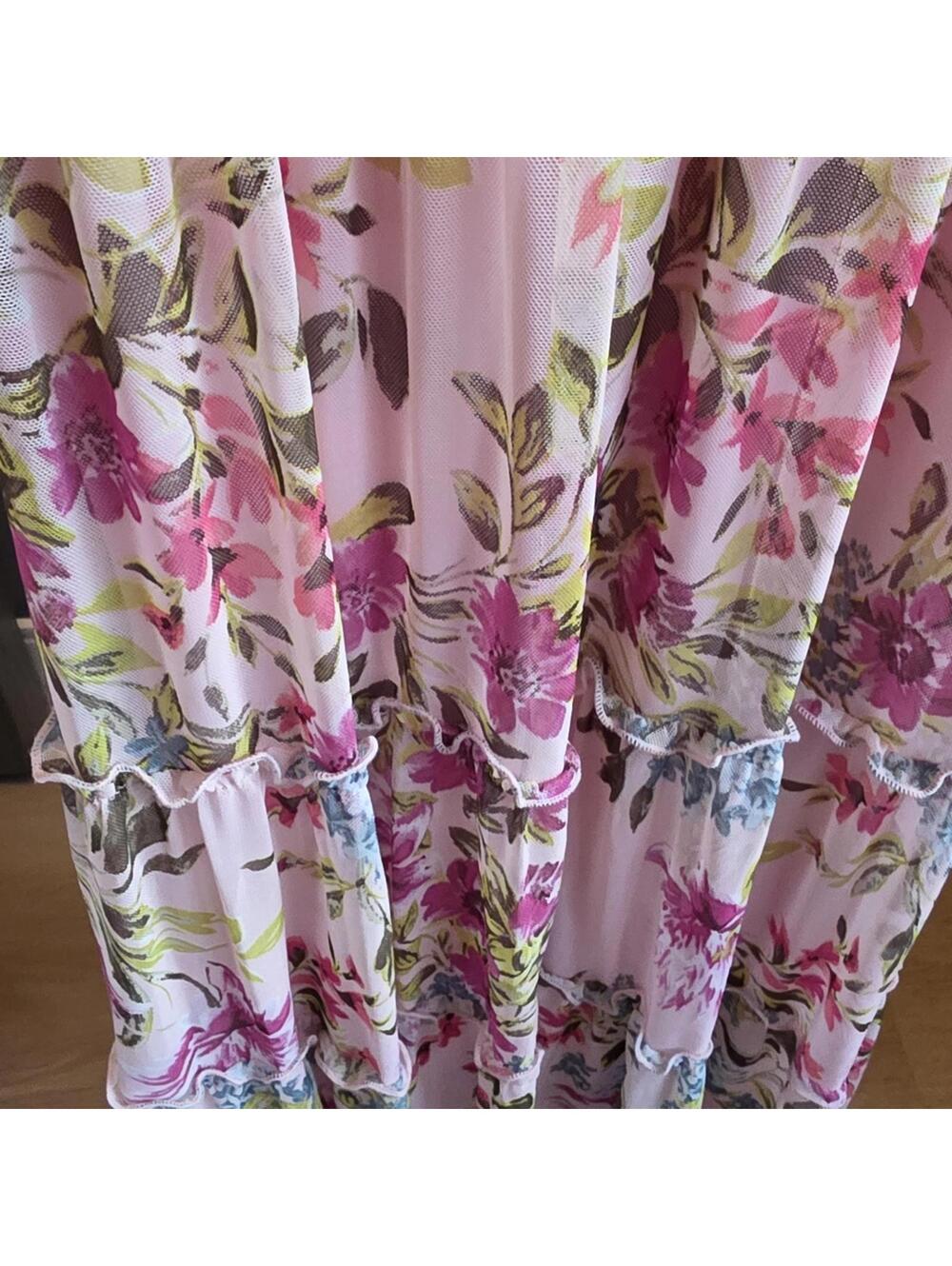 Kate & Lily Pink Floral Midi Dress with Sheer Long Sleeves and Elastic Waist, UK - Picture 7 of 7